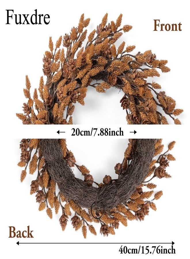 Fuxdre Fall Wreath 16inch Autumn Door Wreaths with Brown Pinecone for Christmas or Fall Decor, Farmhouse Wreath Decor for Indoor Outdoor Window Wall Christmas Decor - Image 2